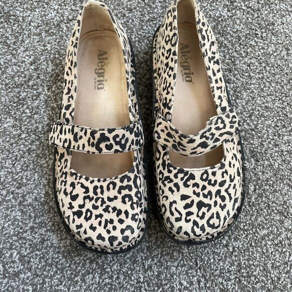 Alegria Feliz Classic Leopard Leather Suede Clogs Women's 38 7.5-8 Comfort Nurse - Picture 2 of 6